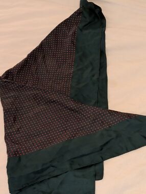 Silk Green Scarf with Red Dot Print